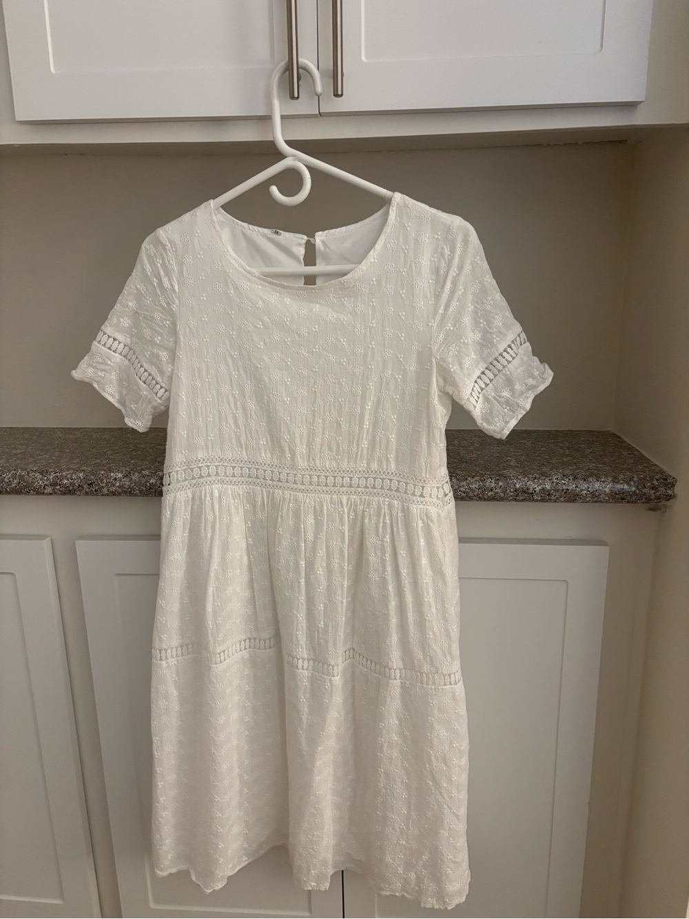 White Textured Short Sleeve Midi Dress